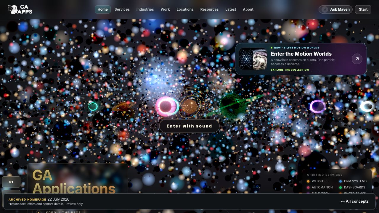 July version of the GA Applications digital-worlds homepage