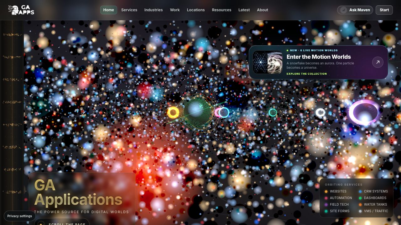 September public-root homepage with the Enter the Motion Worlds feature